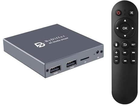 ByDiffer Reproductor multimedia digital 4K, reproductor de vídeo MP4 para TV con salida HDMI/AV/óptica, mini reproductores multimedia HD 4K a 60Hz para unidad USB/tarjeta micro SD, señalización