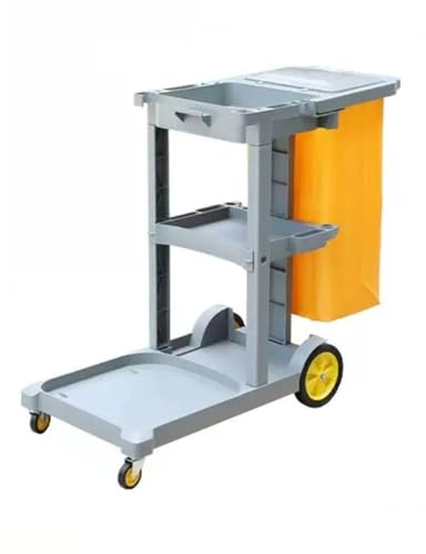 JKJZSALJ Carrello per Pulizie Commerciali A 3 Ripiani con Copertura E Borsa in Vinile, Carrello in Plastica per Pulizie, Carrello per Pulizie su Ruote - Grigio