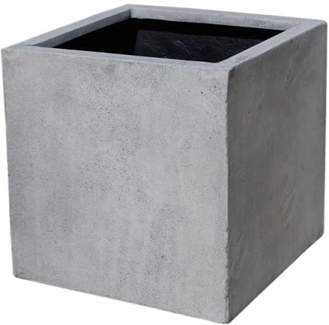 VIVANNO Pflanzkübel Fiberglas Block Frostsicher - 60x60x60 cm - Beton-Design Grau - Blumenkübel Quadratisch für Draußen und Drinnen