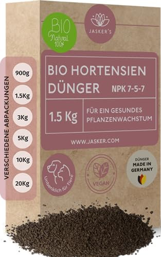 Bio Hortensiendünger Langzeit-Dünger 1.5 Kg - 100% Tierfreundlich & Bio - NPK Pflanzen-Dünger - Hortensien Dünger viel Kalium & Eisen für frischgrüne Blätter - Dünger Hortensien