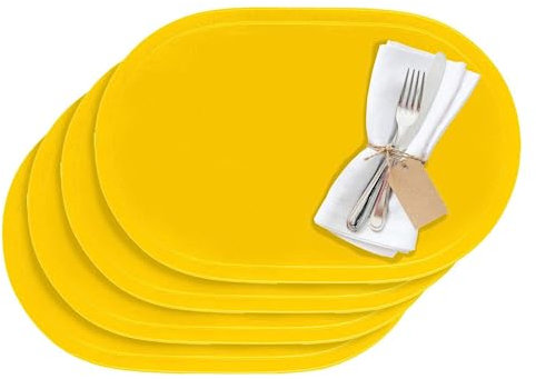 Westmark Platzsets abwaschbar - Tischset in verschiedenen Farben erhältlich - Platzset rund - 45,5 x 29 cm - 4er Pack Vinyl (Gelb)