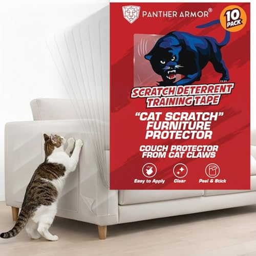 10 Pack Cat Scratch Furniture Protector Tape Sheets – Double-Sided Sticky Training (5 XL, 5 Large) – Anti-Scratch Couch & Sofa Guard – Clear – Not for Leather, Velvet, Microfiber