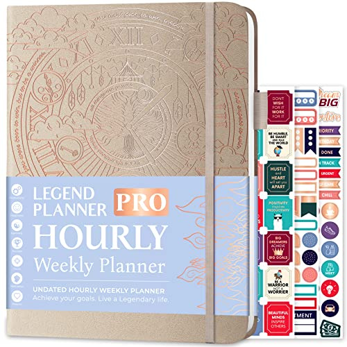 Legend Planner PRO Hourly Schedule, Weekly Daily Time Slots A4 Seashell | 21x29cm Undated, Hardcover, Stickers, Monthly calendars, To-do list, Habit tracker, Professional work schedule organizer