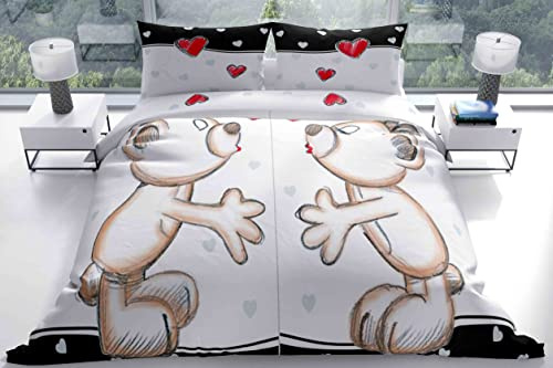 Leonado Vicenti Bettwäsche Microfaser Partner 135x200 4teilig Herz Mr&Mrs Bärchen Schlafzimmer Pärchen mit Reißverschluss