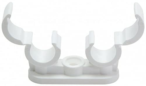 fiXte 5 x Double Pipe Clips with Quick Lock Fastening for 15mm Pipes in White