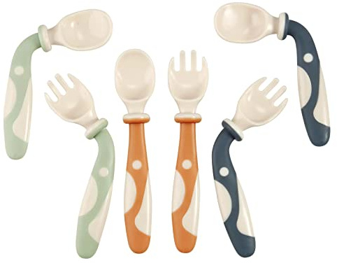 PandaEar Set di 6 cucchiai pieghevoli e forchette per bambini, per allenamento, apprendimento, autoalimentazione, cucchiaio per bambini, primo livello per bambini, senza BPA, facile da afferrare