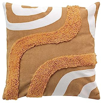Douceur d'Intérieur, Housse de Coussin (40 x 40 cm) Mirade Camel, Coton Imprimé Tufté