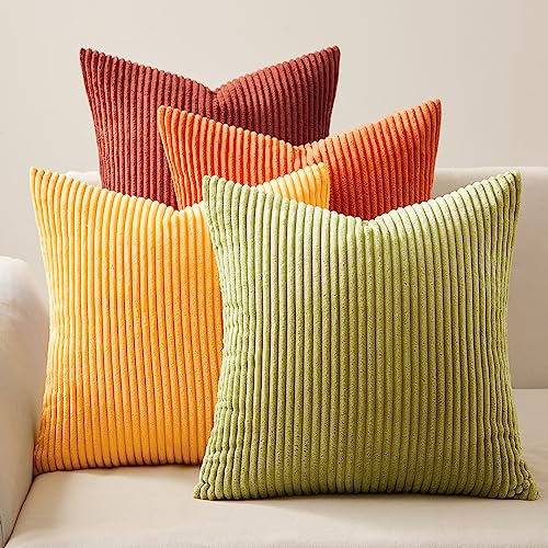 Topfinel Housse de Coussin 40 x 40 Automne Jaune Orange en Velours Côtelé Décoration Chambre Salon Maison Lot de 4 Housse Coussin Canapé Lit Jardin Déco Aesthetic Scandinave