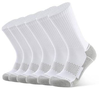 CLOSEMATE Mens Socks Crew Sport Socks for Men Cushioned Cotton Wicking Breathable Non Slip Winter Athletic Socks for Performance Training Hiking Walking Work Socks 6 Pairs(6WhiteGrey,Size XL)