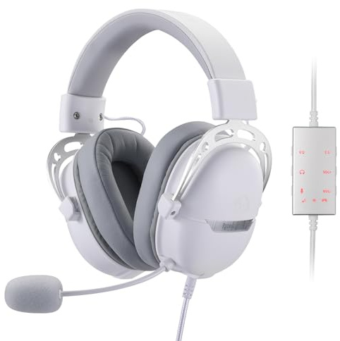 Redragon H376 Aurora Wired Gaming Headset, virtueller 7.1 Surround Sound, 40mm Treiber, in-line Steuerung mit EQ Modus, Over-Ear Kopfhörer für PC/PS5/XBOX/NS, Weiß