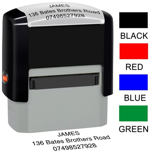 Selbstfärbender Stempel, personalisierbar, 38 x 14 mm, Gummi, Arbeit, Geschäftsanschrift, Adressstempel, bis zu 3 Zeilen, 4 Farben und Schriftarten erhältlich