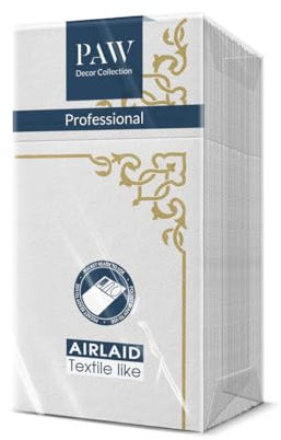 PAW - Servietten aus Airlaid - Stoffähnlich (1/8 pocket) I 25 Stück I Ideal für Hochzeit, Taufe, Kommunion, Geburtstag I Hochwertige Tischdeko Stoffservietten - Goldrahmen I Elegant Frame gold