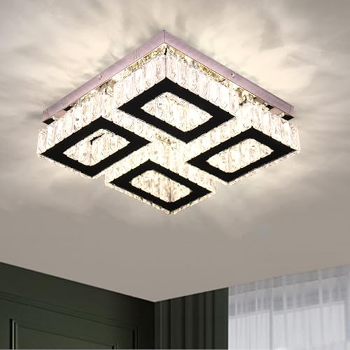 xychfantligh Moderner Dimmbarer LED-Kristall-Kronleuchter Rechteckig 4 Lichter Unterputz Deckenleuchte für Wohnzimmer Flure Schlafzimmer (Dimmbar)