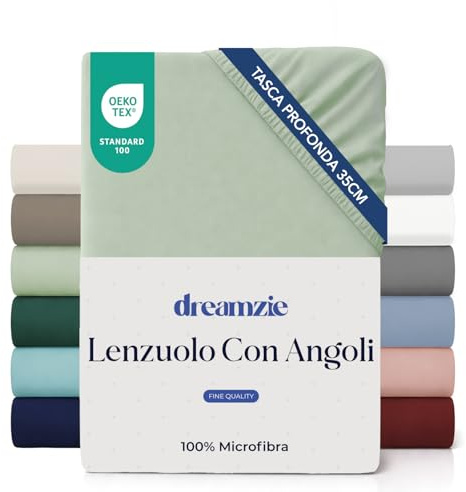 Dreamzie - Lenzuolo con Angoli Matrimoniale 180x200cm - Altezza 35cm | Verde Chiaro · Microfibra Ultra Morbida · OEKO-TEX · Per Materassi Spessi · Lenzuola Singole · Elasticizzato · Fresco