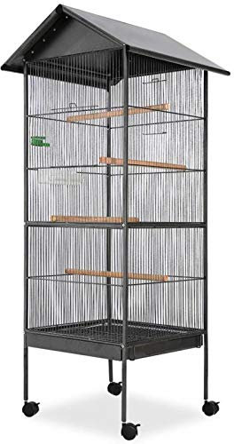 Homgoday Fågelbur i stål med tak 66x66x155 cm, möbler fågelbur, voljär, kanariefågelbur, Cocorite