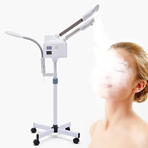 Vaporizador facial de pie Nano Spray PTC, máquina de vapor facial multifunción con boquilla giratoria de 360 grados y panel de control LCD, dispositivo de vapor facial de 30 minutos profesional para