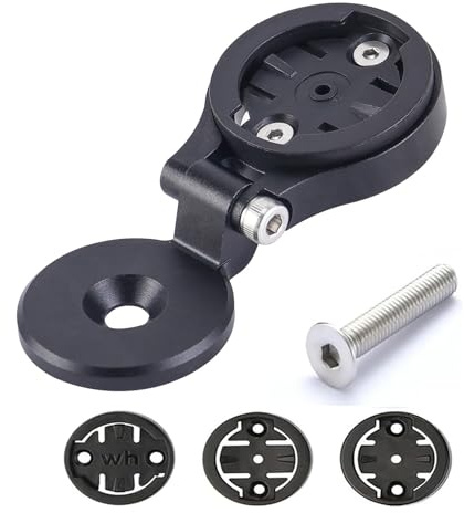 BSSOK Supporto da bicicletta per Garmin Edge, Wahoo Elemnt, Bryton, Cateye, lega di alluminio, supporto manubrio regolabile (Nero con tappo a stelo)