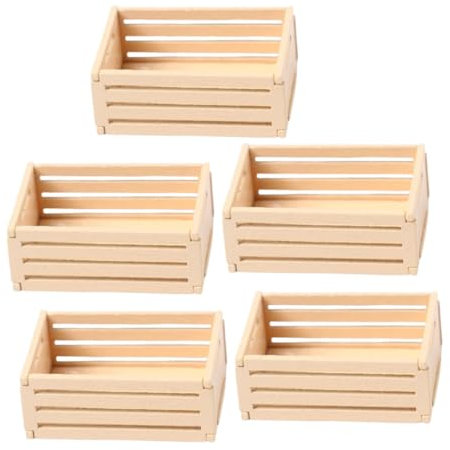 NUOBESTY 5pcs Miniature Wooden Dollhouse Realistic Harvest Basket Set for Toy House Decor