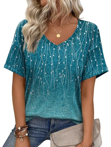 Zeagoo Camiseta Mujer Manga Corta Cuello V Camisetas Verano Elegante Blusa | Holgada Camisas Basica T-Shirt Top S-XXL