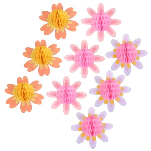 jojofuny Lot de 9 Décorations Suspendues en Nid D’Abeille Colorées Boules en Papier Alvéolé Printanières pour Fête Mariage et Décoration Murale Pompons Pliables Faciles à Installer