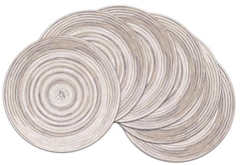 SHACOS Round Placemats Set of 6, Braided Woven Place Mats Washbale Table Placemats Round Heat Resistant Table Mats for Kitchen Home Restaurant, Grey