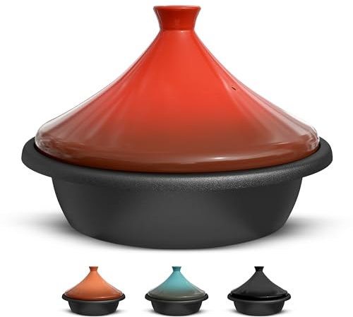 Kook Tajine marocchino, pentola in ghisa smaltata, tajine con coperchio chiuso a forma di cono in ceramica, 3,3 QT (ceramica)