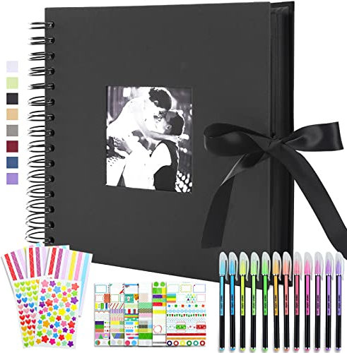 Vienrose Fotoalbum Scrapbook Album 30x30 cm DIY Seidenband Fotobuch Spiralalbum 80 Schwarze Seiten für 400 10x15 Fotos für Baby Memory Book Valentinstag Geburtstag Jahrestag Geschenk Schwarz