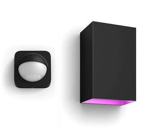 Philips Hue Resonate Wandlampe Außen Up & Down (Schwarz) - Außenleuchte mit Bewegungsmelder - Weißes und Farbiges Licht - inkl. 1 Hue Bewegungssensor für Außen - Hue White and Color Ambiance