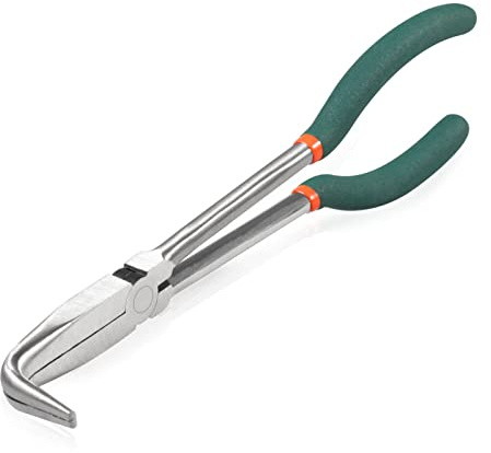 SPEEDWOX Long Reach Bent Nose Pliers 10 Inches 90 Degree Intermeshed Teeth Precision Fine Pliers for Hard to Reach Narrow Spaces High Leverage Reduce Efforts Non-slip Handle