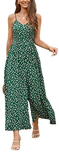 LAISHEN Jumpsuit for Women UK Playsuits Wide Leg Dressy Pants Overall Ladies Summer Casual Dungarees Romper with Pockets (Floral 02, L)
