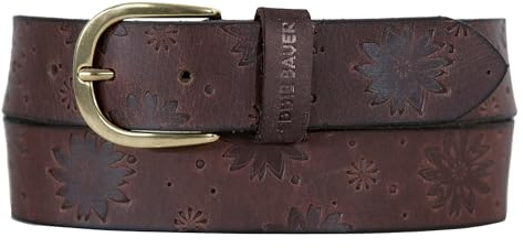 Eddie Bauer Women's Casual Leather Belts with Durable Metal Buckle, Floral Tooled - Brown, Large