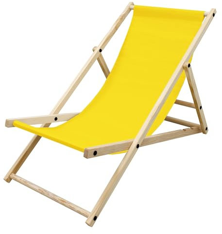 ECD Germany Chaise Longue Pliante Chilienne en Bois de Pin, Jaune, Dossier Réglable, 3 Positions de Couchage, jusqu'à 120kg, Bain de Soleil en Tissu Oxford pour Plage Jardin Terrasse Balcon Camping
