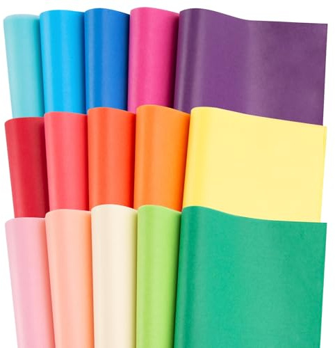VGOODALL Coloured Tissue Paper, 50x35cm 75 Sheets 15 Colours, 17gsm Thick Non-Bleeding Non-Yellowing Paper for Gift Wrapping, Crafts, Packaging, Wedding Party Decor & Keepsake Storage