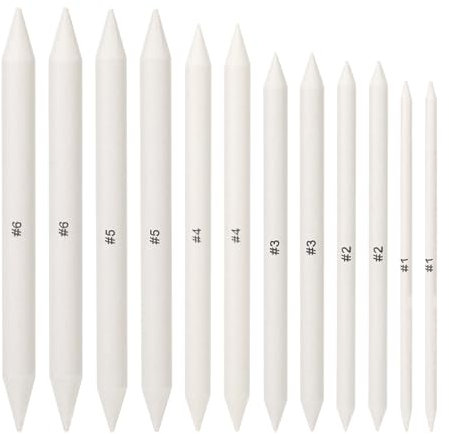 12 Stück Papierwischer für Bleistifte Zeichnen Set, 6 Verschieden Größen Blending Stümpfe Radiergummi Stift Skizze Zeichenwerkzeuge für Abwischen, Korrigieren, Kunst, Zeichnen, Künstler, Basteln