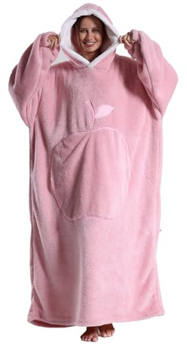 Pterygoid Couverture à Capuche surdimensionnée- Plaid Polaire Chaud avec Manches, avec Grande Poche et Capuche Large, Pull Plaid Douillet pour Adulte, Cadeau Hiver cocooning