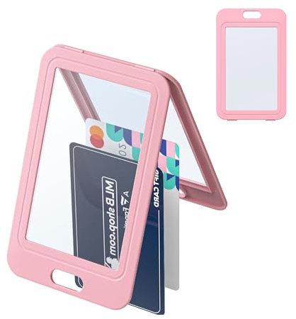 Uniclife Double Sided Window Vertical Hard Plastic Pink Card Protector Bag for Office School ID, Credit Cards, Proximity Keys, Driving Licenses and Passports, 1 Pack