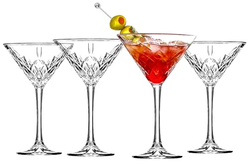 binsakao Martini Glasses Set of 4 - Premium Stemmed Crystal Martini Glasses - Coupe Glasses - Elegant Cocktail Glasses for Parties, Gifts, Housewarming, Weddings, Aniversary 220 ml