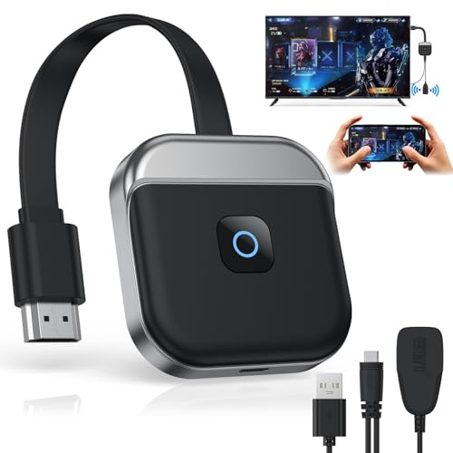 Adaptador HDMI Inalámbrico, Dongle HDMI Inalámbrico Miracast 1080P,Adaptador de Pantalla de 5 GHz/2,4 GHz Compatible con iPhone/iPad/iOS/Android/Windows, Apoyo Miracast/DLNA/Airplay