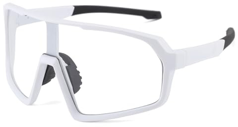 Long Keeper Occhiali da Sole Fotocromatici Ciclismo Occhiali Sportivi Uomo Donna Leggeri Occhiali da Sole Lenti Trasparenti per Corsa Bici Pesca Sci Tennis (Bianco)