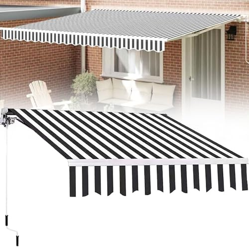 Tenda da Sole con Braccio Articolato Manuale, Tenda da Sole per Terrazze, con Manovella Staffa a Parete, per Esterni con Raccordi e Manovella, per Patio/Cortile/Balcone BlackAndWhiteStripes-3x1.5m