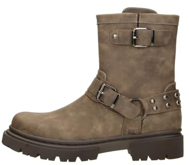 Fitters - Stivaletti da donna Lena, taglie forti, alla moda, con chiusura lampo e dettagli borchiati, colore nero, tortora, taglia 42, 43, 44, 45, 46, Tortora Mf, 45 EU
