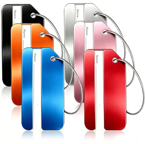 Stalora 6 Pièces Étiquettes à Bagages en Aluminium, Étiquette Valise Voyage Avion, Porte Étiquette Bagage Robuste pour Valises, Sacs à Dos, Identification Facile et Protection de la Vie Privée