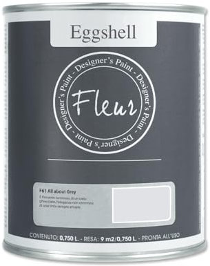 FLEUR DESIGNER'S PAINT | EGGSHELL Smalto Multisuperficie Satinato, Senza Carteggiare, 750 ml, F61 All About Grey, a Base Acqua, Lavabile, Altissima Resistenza, Interno - Esterno, Pareti - Mobili