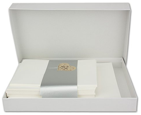 25x Kartenpaket in DIN B6 Creme - 11,5 x 17 cm - Umschläge Creme (Haftklebung) - Einlegeblätter in Creme - in praktischer Geschenkbox