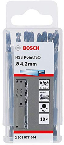Bosch Professional 10pc PointTeQ Hex Drill Bit (for Metal, Ø: 4.2 mm, Total Length: 83 mm, ¼’’ Hex Shank, Accessory for Impact Drivers and Drill Drivers)