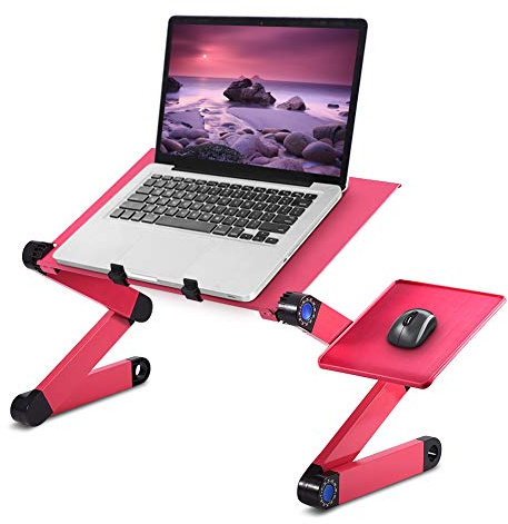 Greensen Laptopställ aluminium laptopbord fällbart bärbar dator stativ vikbart sängbord höj- och sänkbart laptopfäste med ventilationsbas och mushållare, röd