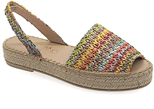 40 Multicolore 3 Emmanuela Espadrilles colorées en Tissu tricoté, Chaussures d'été Slingback de Boho Chic à Moyenne-Hauteur, Haute qualité Slip-on Peep-Toe Espadrilles, Cousu à la Main en Grèce