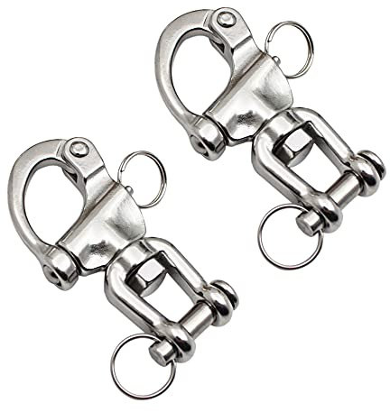 Pamtns Mousqueton Pivotant à Emerillon 2 Pièces Manille INOX Maillons Rapides en Acier Inoxydable 316 Mousqueton INOX Marine Crochet Attelage Crochet à Ressort Rapide pour Drisse Voilier 70 mm