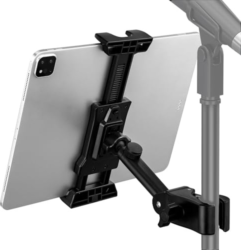 LZSIG Supporto per tablet per microfono e supporto musicale, supporto telescopico regolabile per iPad, microfono portatile, supporto per iPad Pro, iPhone, Android, smartphone, tablet da 4,7” a 12,9“