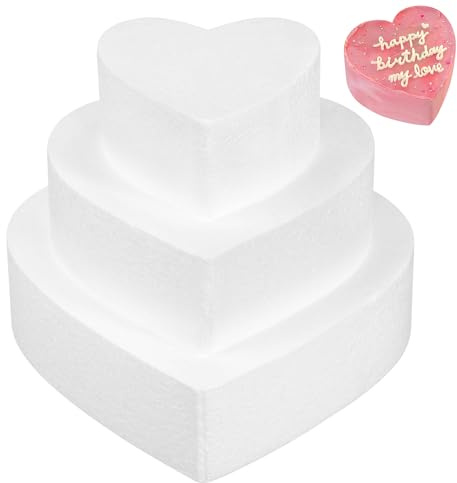 NUOBESTY 3pcs Foam Cake Dummy Styrofoam Heart Shaped Fake Model Polystyrene Embryo Doll Cake Modeling Ornament for Cake Decorating Wedding Display, White, 20X18X5CM (71853137W0)
